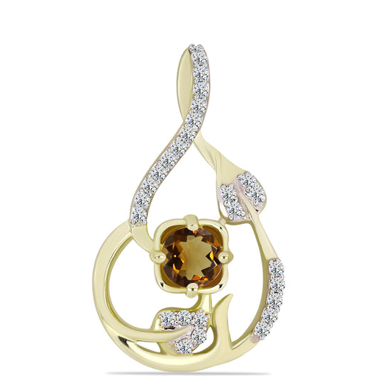 Colgante de Plata Bañada en Oro con Cuarzo Coñac y Topacio Blanco