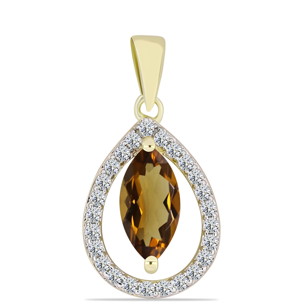 Colgante de Plata Bañada en Oro con Cuarzo Coñac y Topacio Blanco 1 
