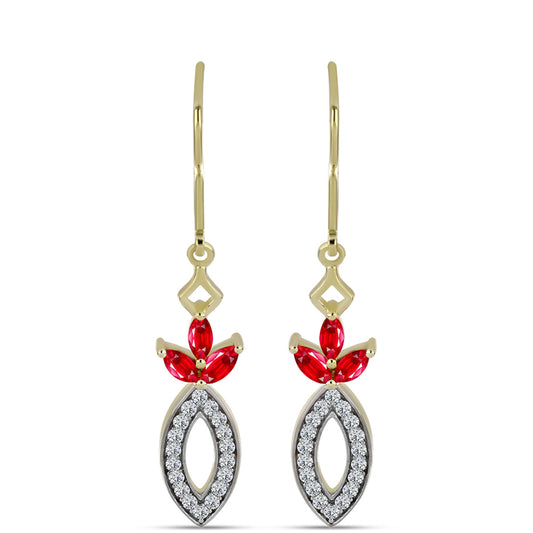 Pendientes de Plata Bañada en Oro con Ágata Roja y Topacio Blanco