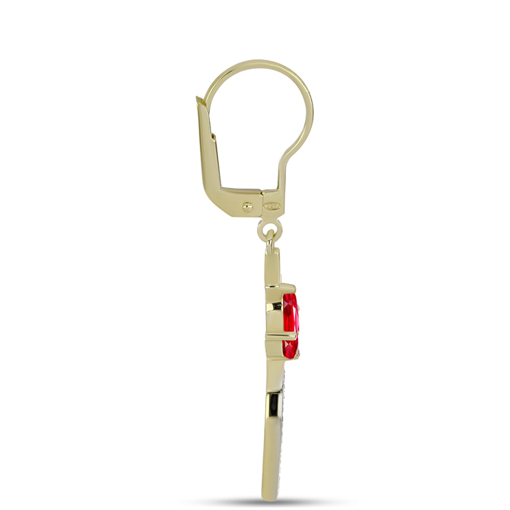 Pendientes de Plata Bañada en Oro con Ágata Roja y Topacio Blanco 2 