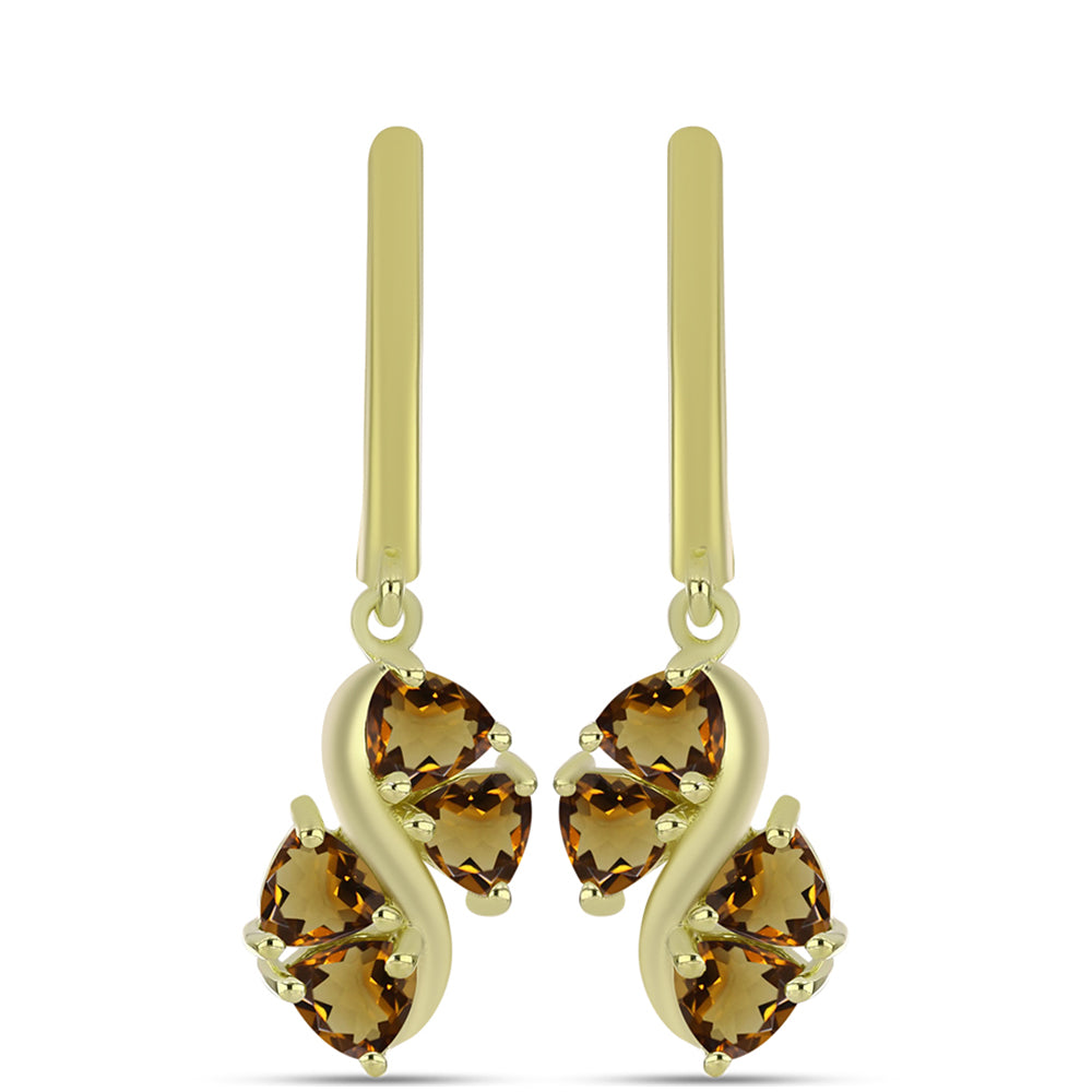 Pendientes de Plata Bañada en Oro con Cuarzo Coñac