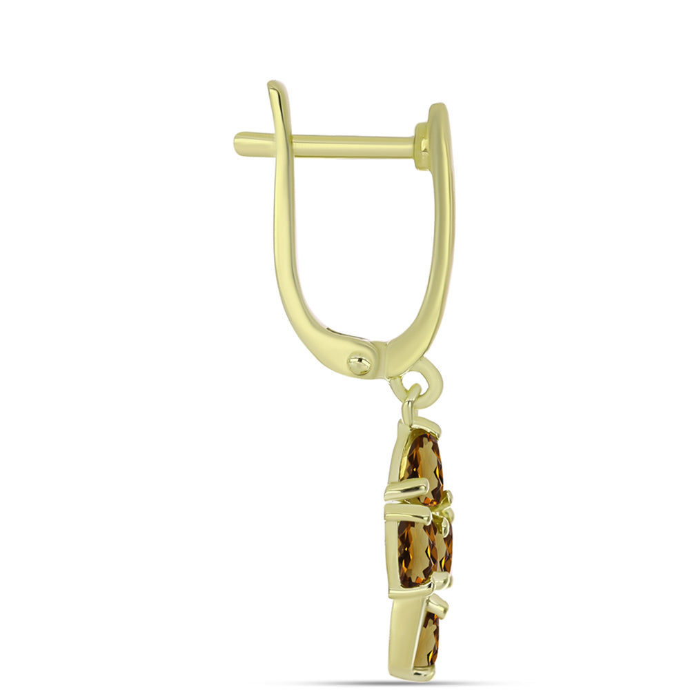 Pendientes de Plata Bañada en Oro con Cuarzo Coñac 2 