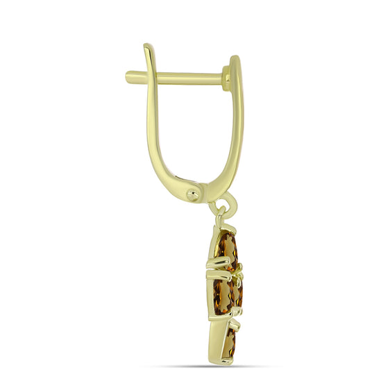 Pendientes de Plata Bañada en Oro con Cuarzo Coñac