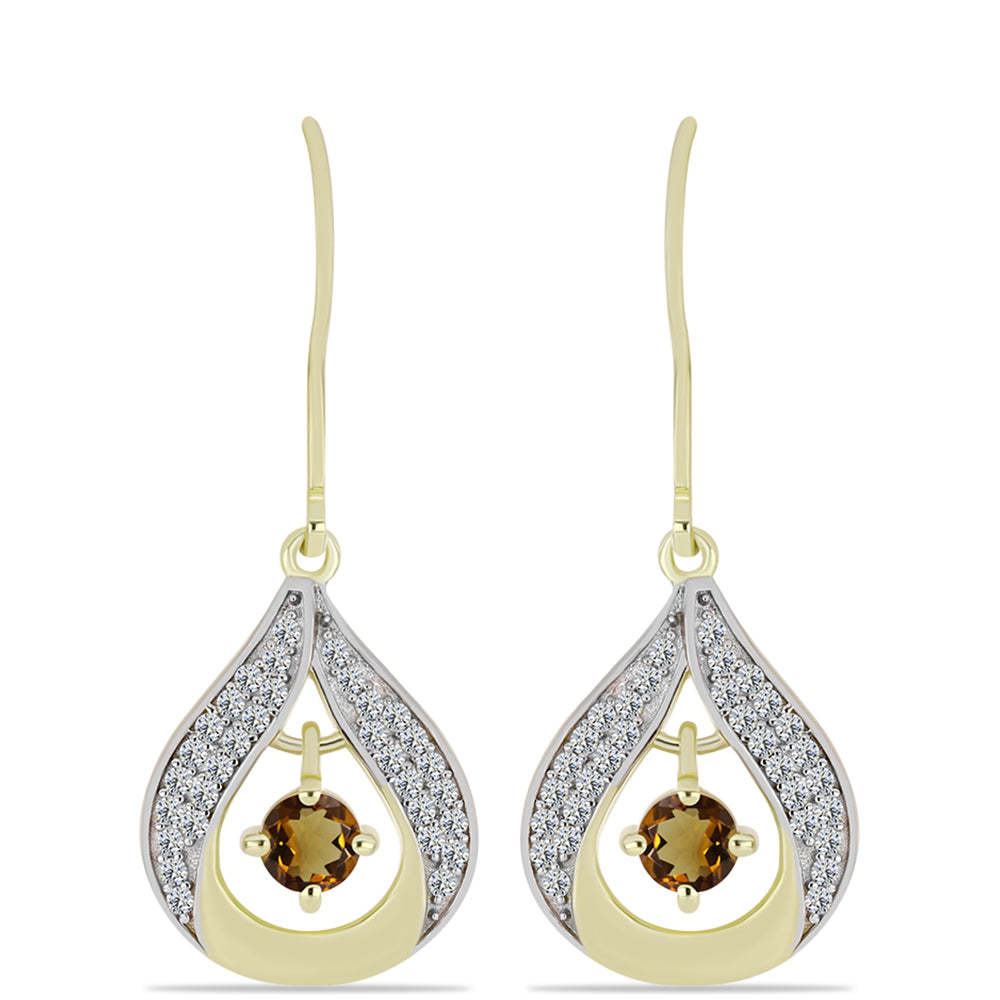 Pendientes de Plata Bañada en Oro con Cuarzo Coñac y Topacio Blanco 1 