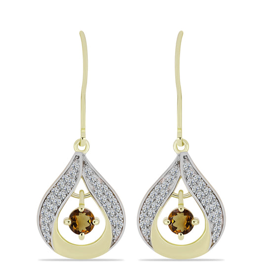 Pendientes de Plata Bañada en Oro con Cuarzo Coñac y Topacio Blanco