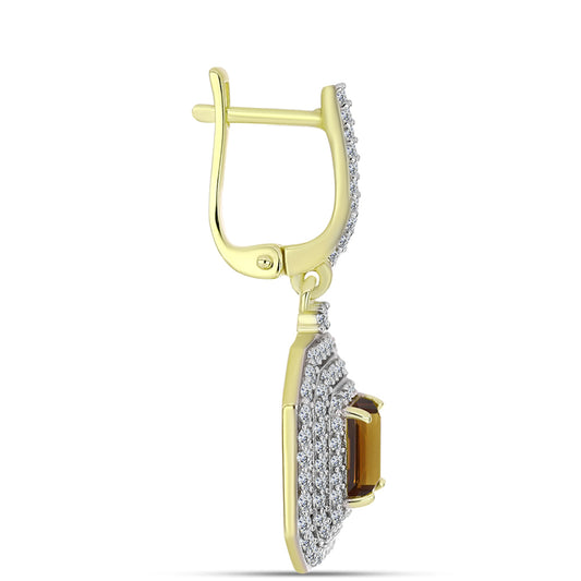 Pendientes de Plata Bañada en Oro con Cuarzo Coñac y Topacio Blanco