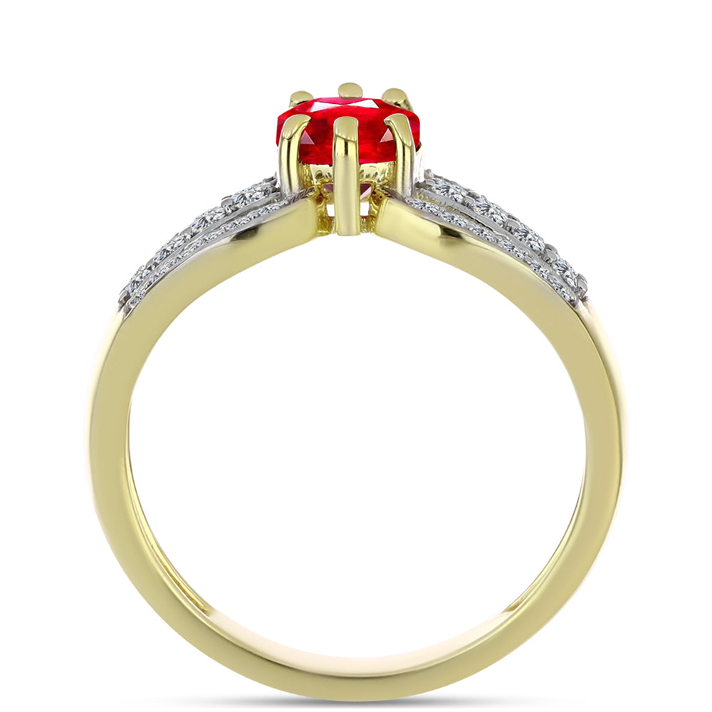 Anillo de Plata Bañada en Oro con Ágata Roja y Topacio Blanco 2 