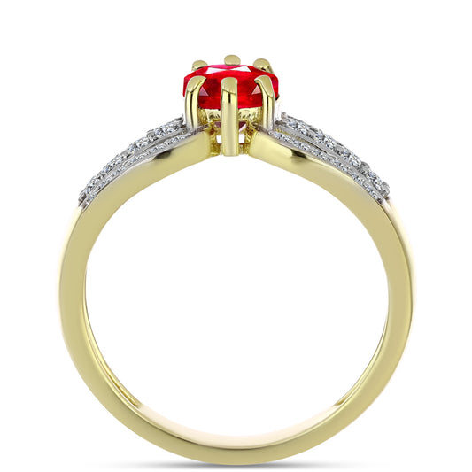 Anillo de Plata Bañada en Oro con Ágata Roja y Topacio Blanco