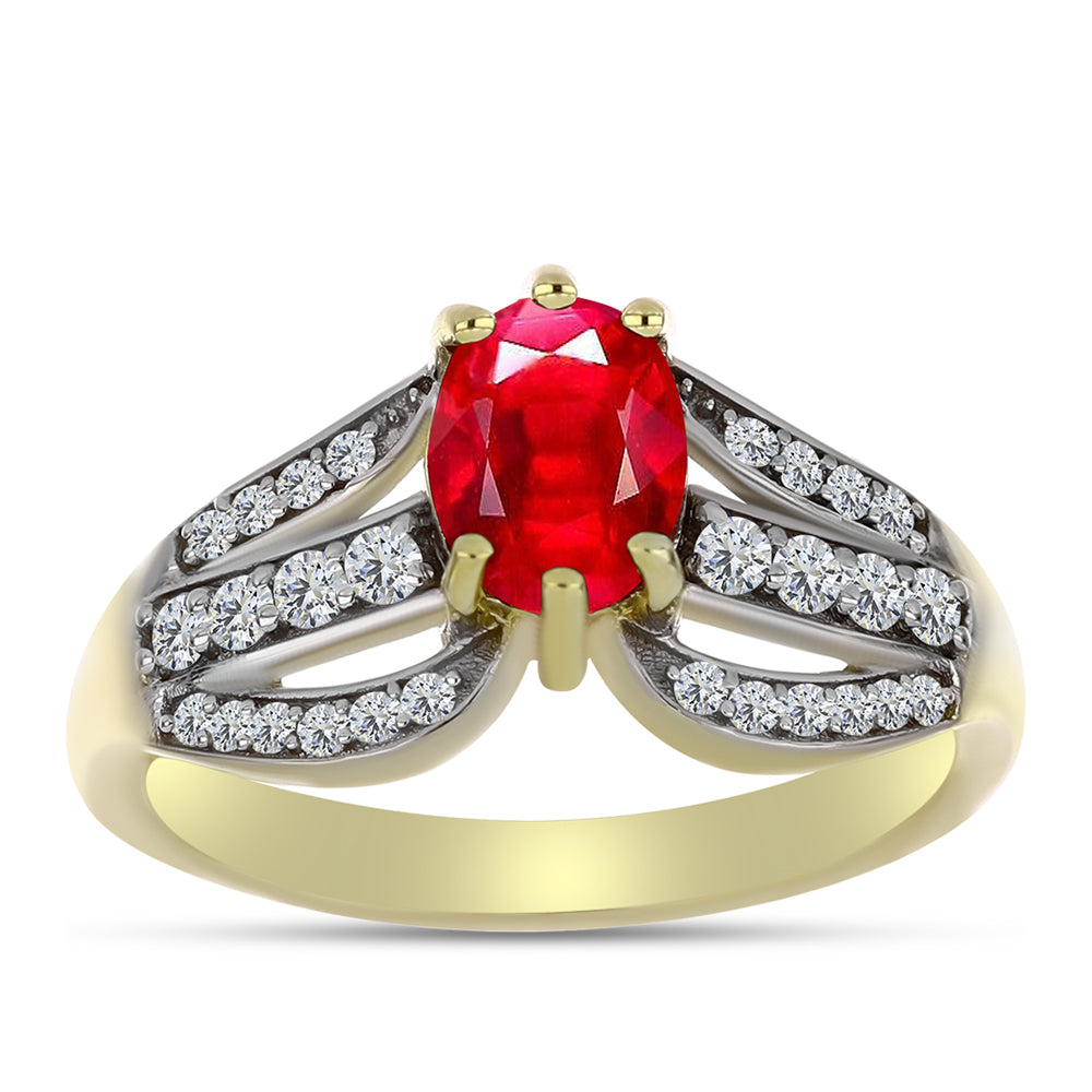 Anillo de Plata Bañada en Oro con Ágata Roja y Topacio Blanco