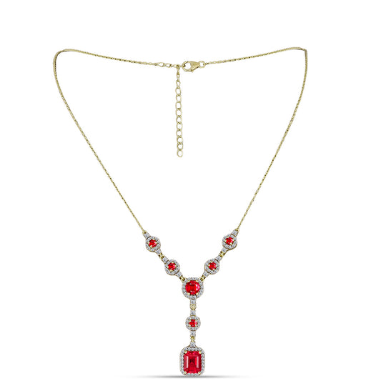 Collar de Plata Bañada en Oro con Ágata Roja y Topacio Blanco