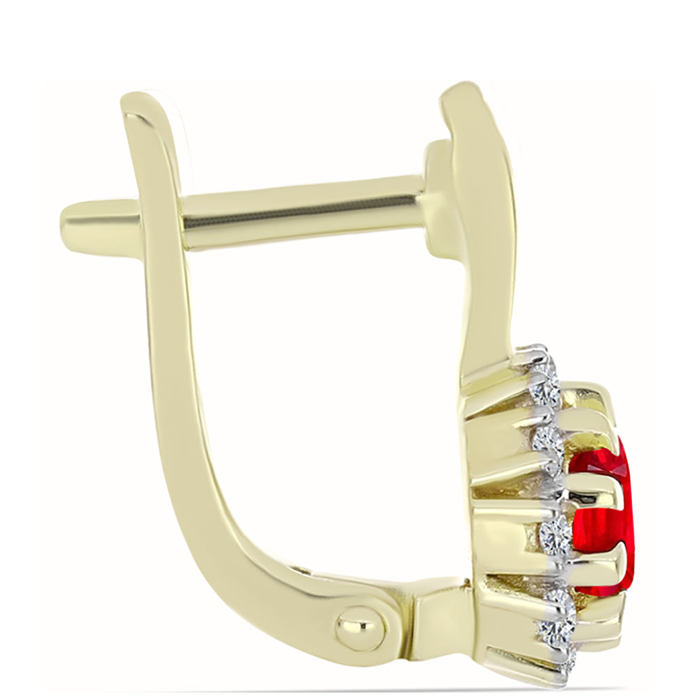 Pendientes de Plata Bañada en Oro con Ágata Roja y Topacio Blanco 2 