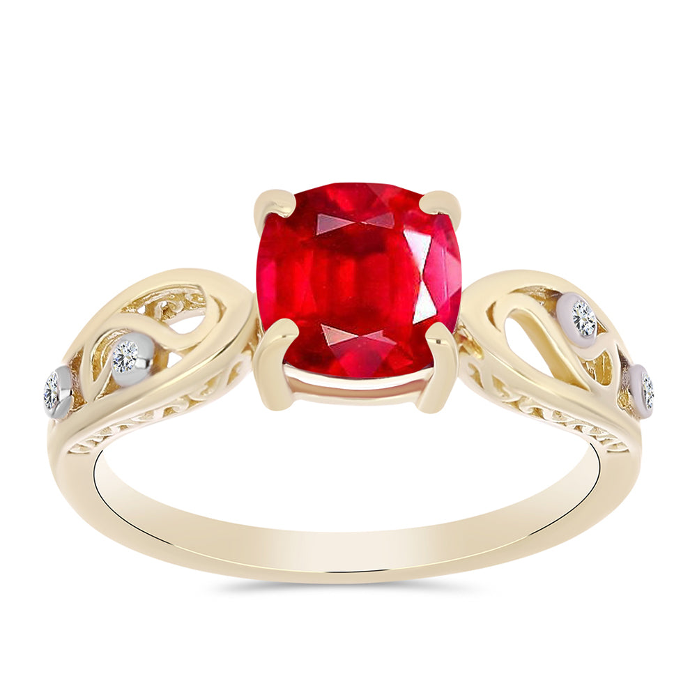 Anillo de Plata Bañada en Oro con Ágata Roja y Topacio Blanco