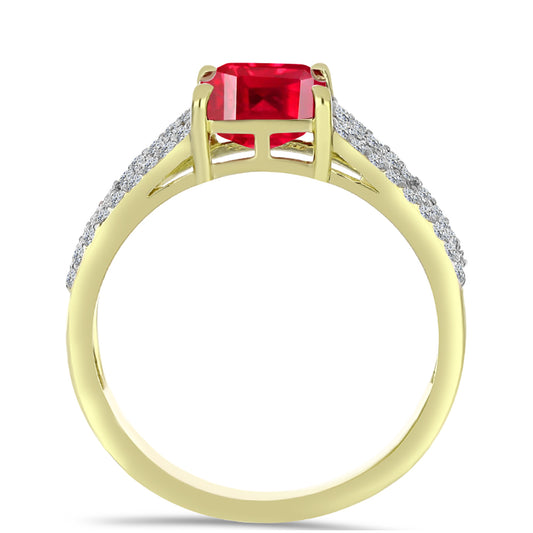 Anillo de Plata Bañada en Oro con Ágata Roja y Topacio Blanco