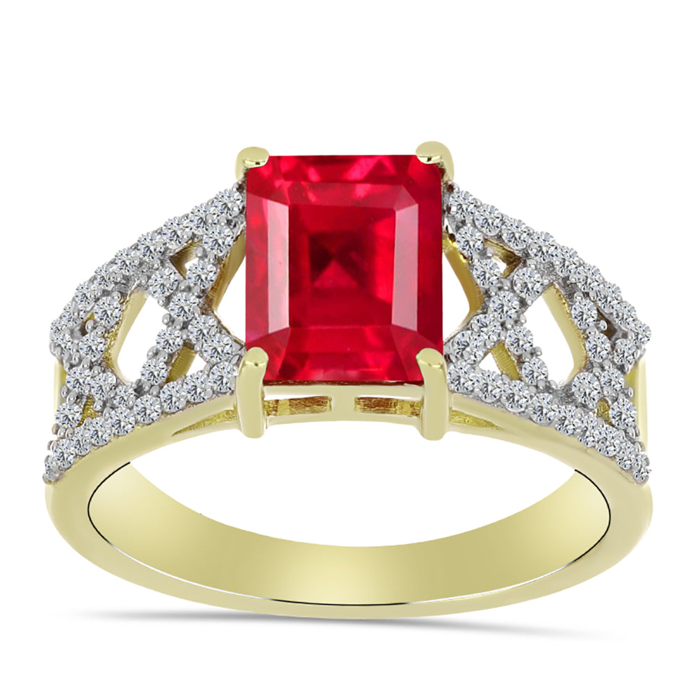 Anillo de Plata Bañada en Oro con Ágata Roja y Topacio Blanco