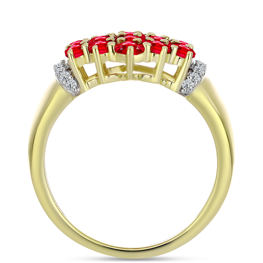 Anillo de Plata Bañada en Oro con Ágata Roja y Topacio Blanco