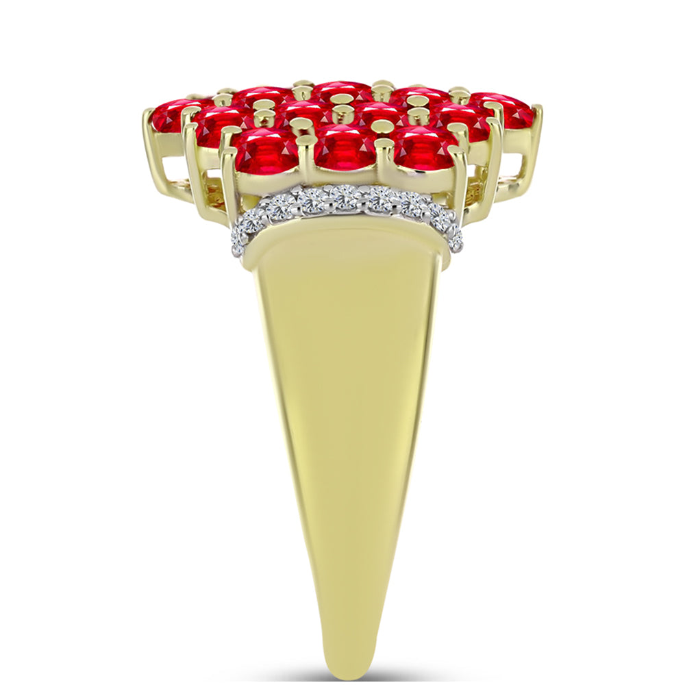 Anillo de Plata Bañada en Oro con Ágata Roja y Topacio Blanco