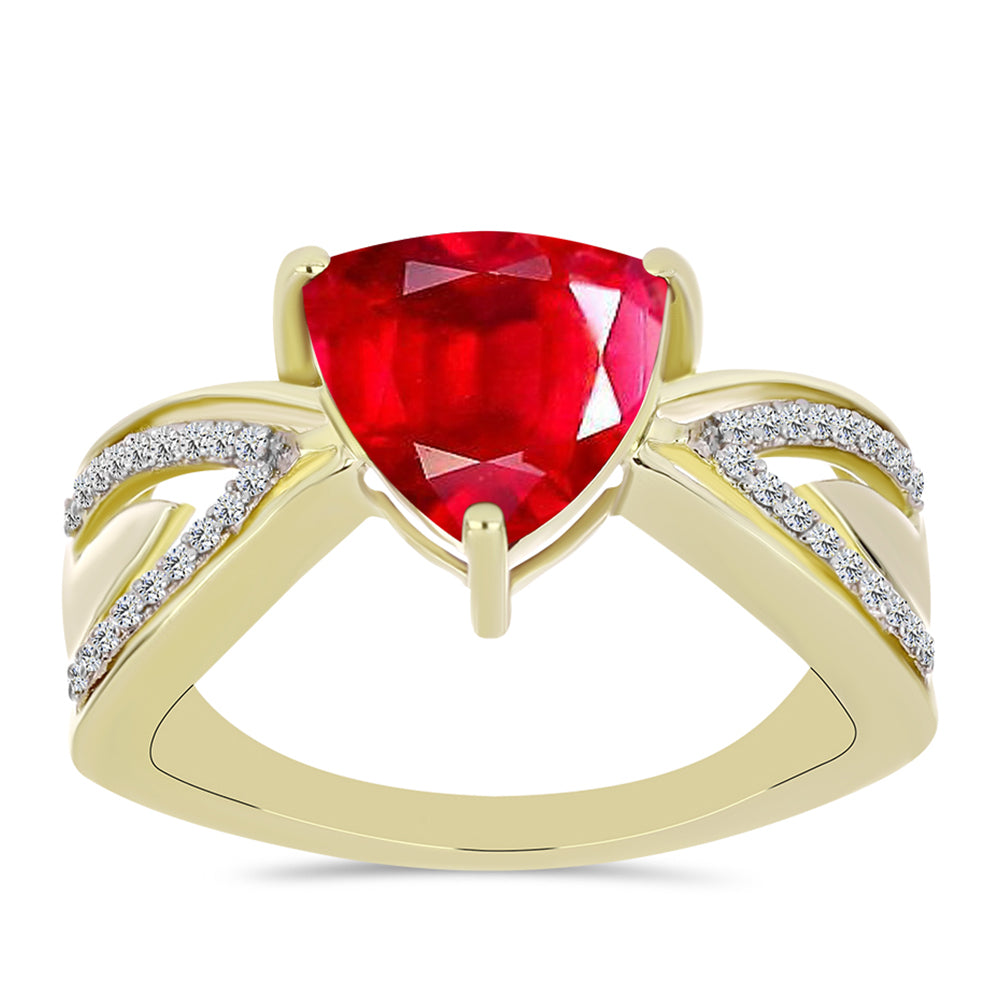 Anillo de Plata Bañada en Oro con Ágata Roja y Topacio Blanco