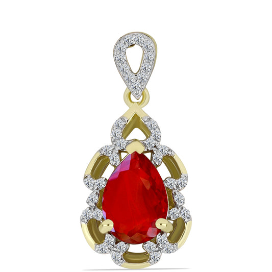 Colgante de Plata Bañada en Oro con Ágata Roja y Topacio Blanco