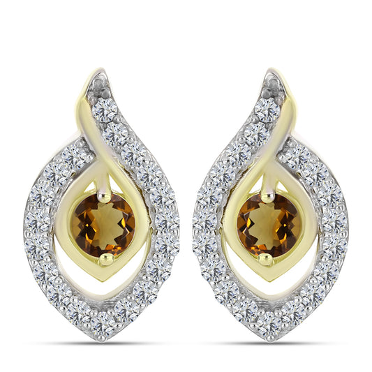 Pendientes de Plata Bañada en Oro con Cuarzo Coñac y Topacio Blanco