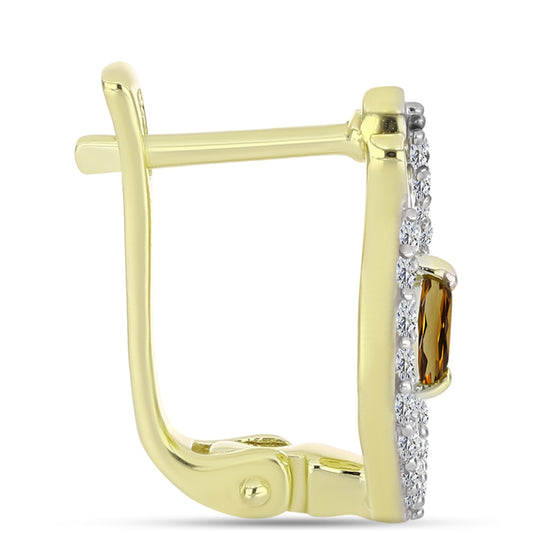 Pendientes de Plata Bañada en Oro con Cuarzo Coñac y Topacio Blanco