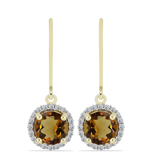 Pendientes de Plata Bañada en Oro con Cuarzo Coñac y Topacio Blanco