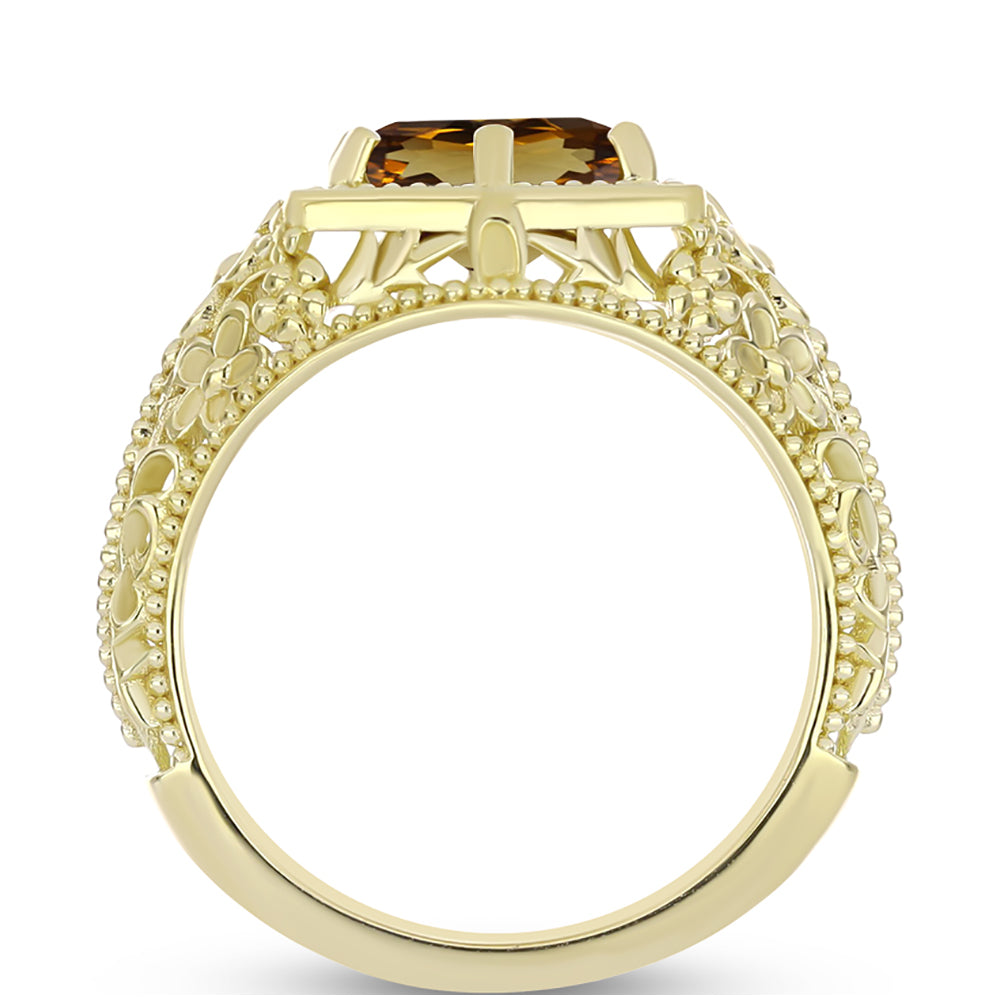 Anillo de Plata Bañada en Oro con Cuarzo Coñac 2 