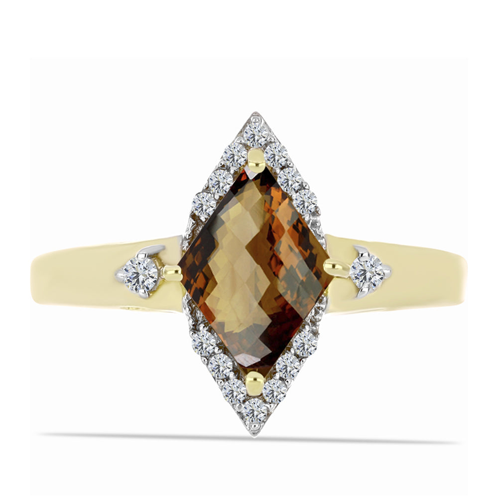 Anillo de Plata Bañada en Oro con Cuarzo Coñac y Topacio Blanco