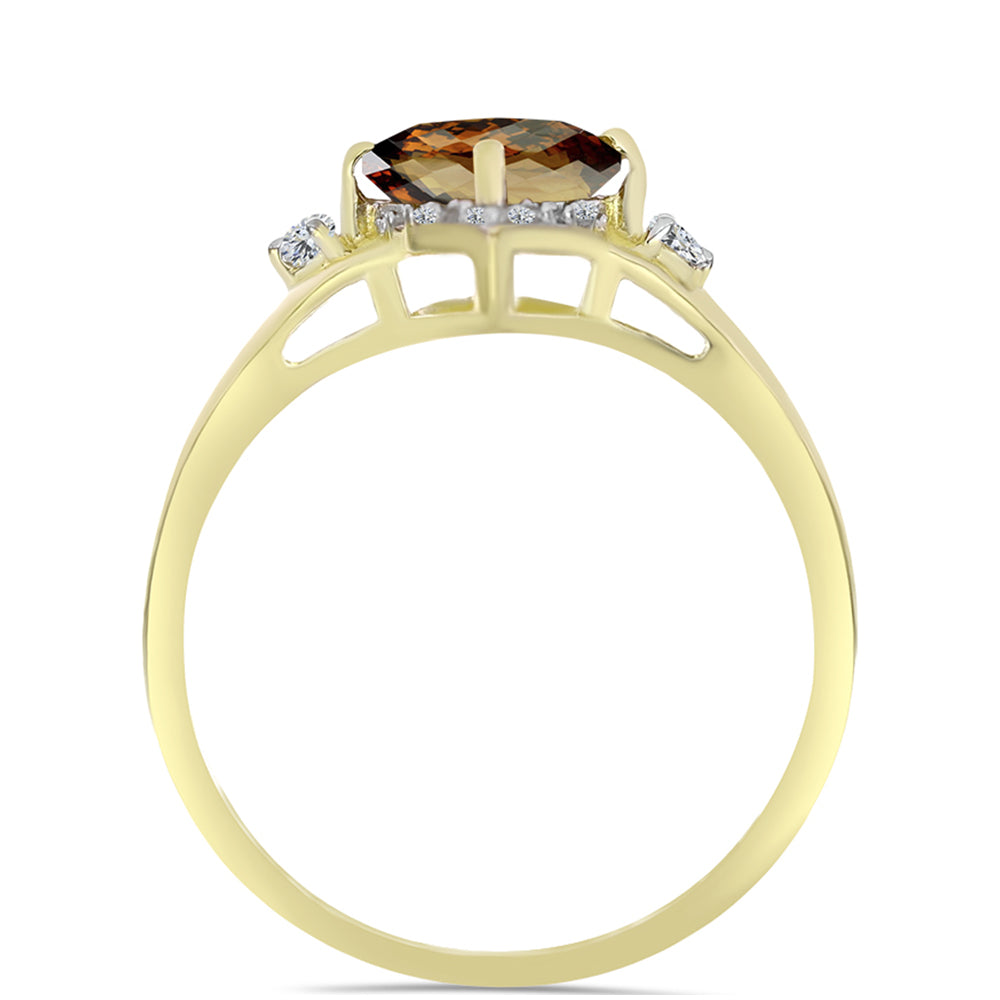 Anillo de Plata Bañada en Oro con Cuarzo Coñac y Topacio Blanco 2 