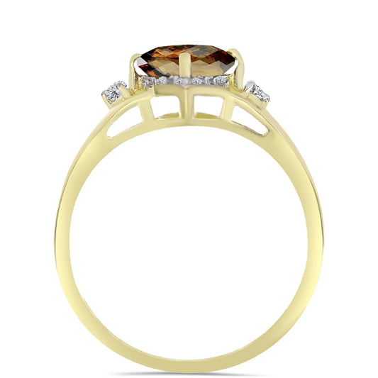 Anillo de Plata Bañada en Oro con Cuarzo Coñac y Topacio Blanco