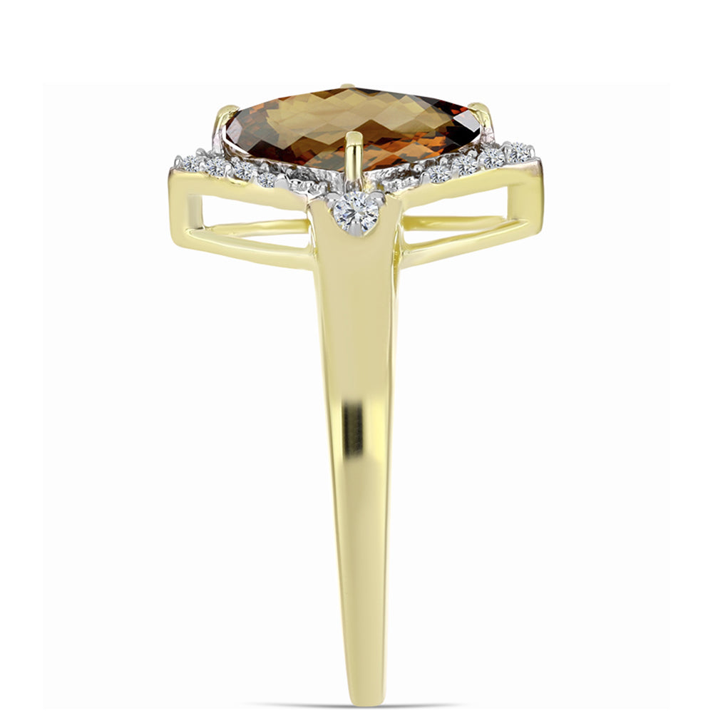 Anillo de Plata Bañada en Oro con Cuarzo Coñac y Topacio Blanco