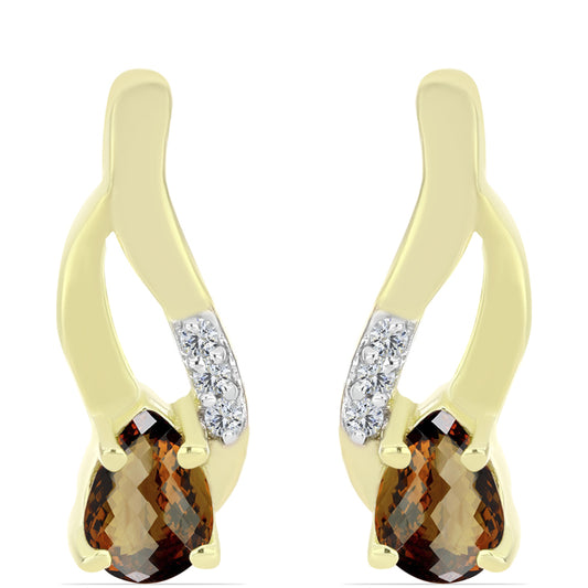 Pendientes de Plata Bañada en Oro con Cuarzo Coñac y Topacio Blanco