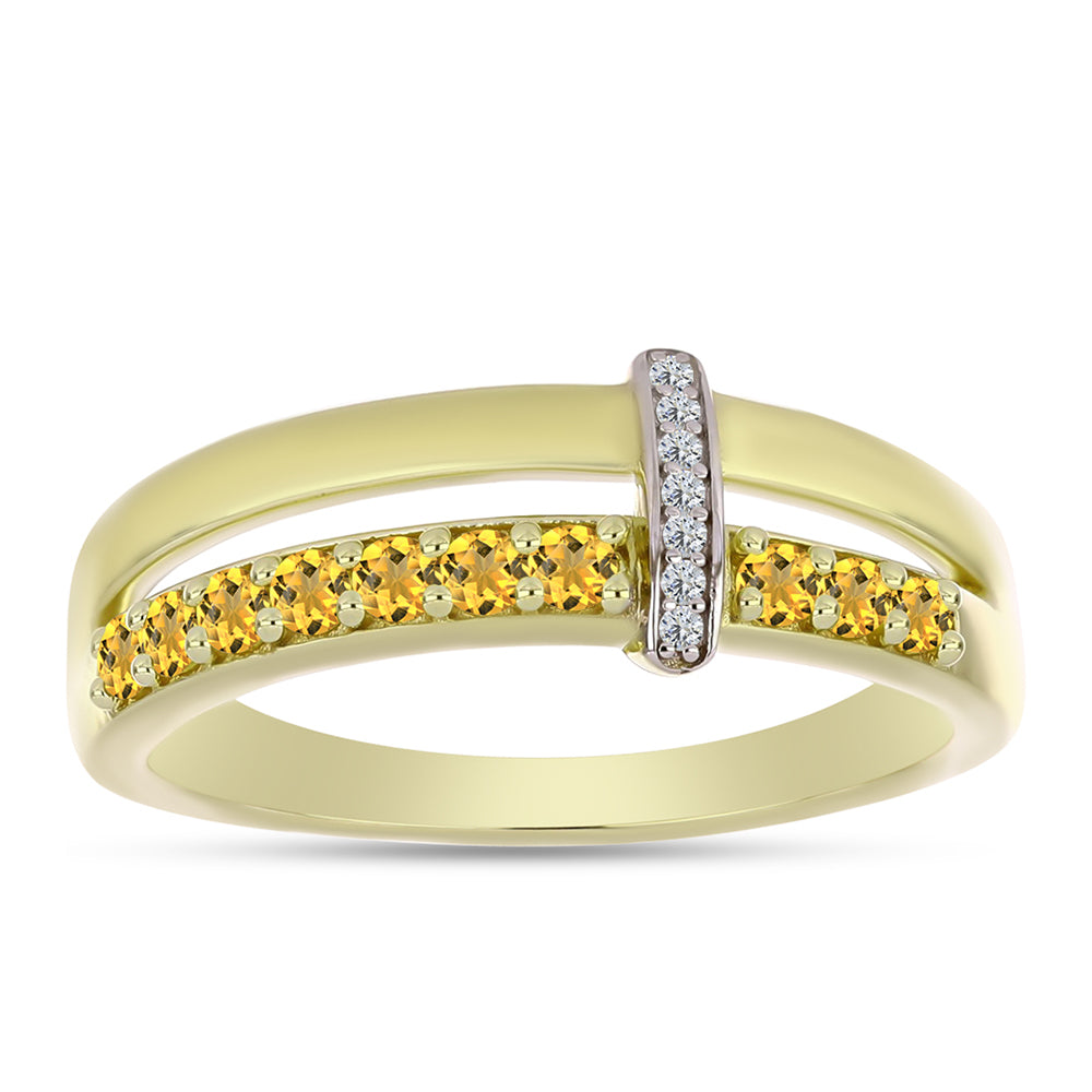 Anillo de Plata Bañada en Oro con Cuarzo Coñac y Topacio Blanco 3 