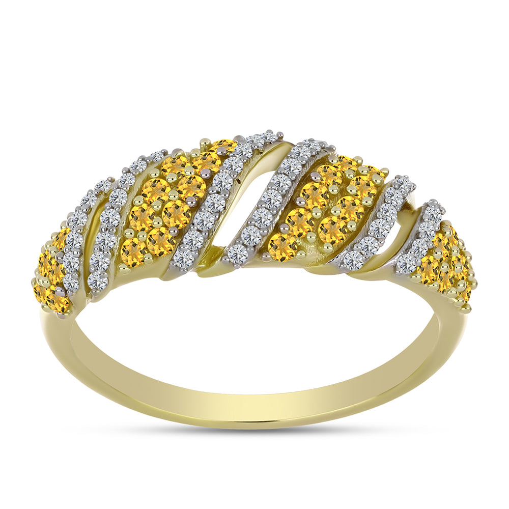 Anillo de Plata Bañada en Oro con Cuarzo Coñac y Topacio Blanco