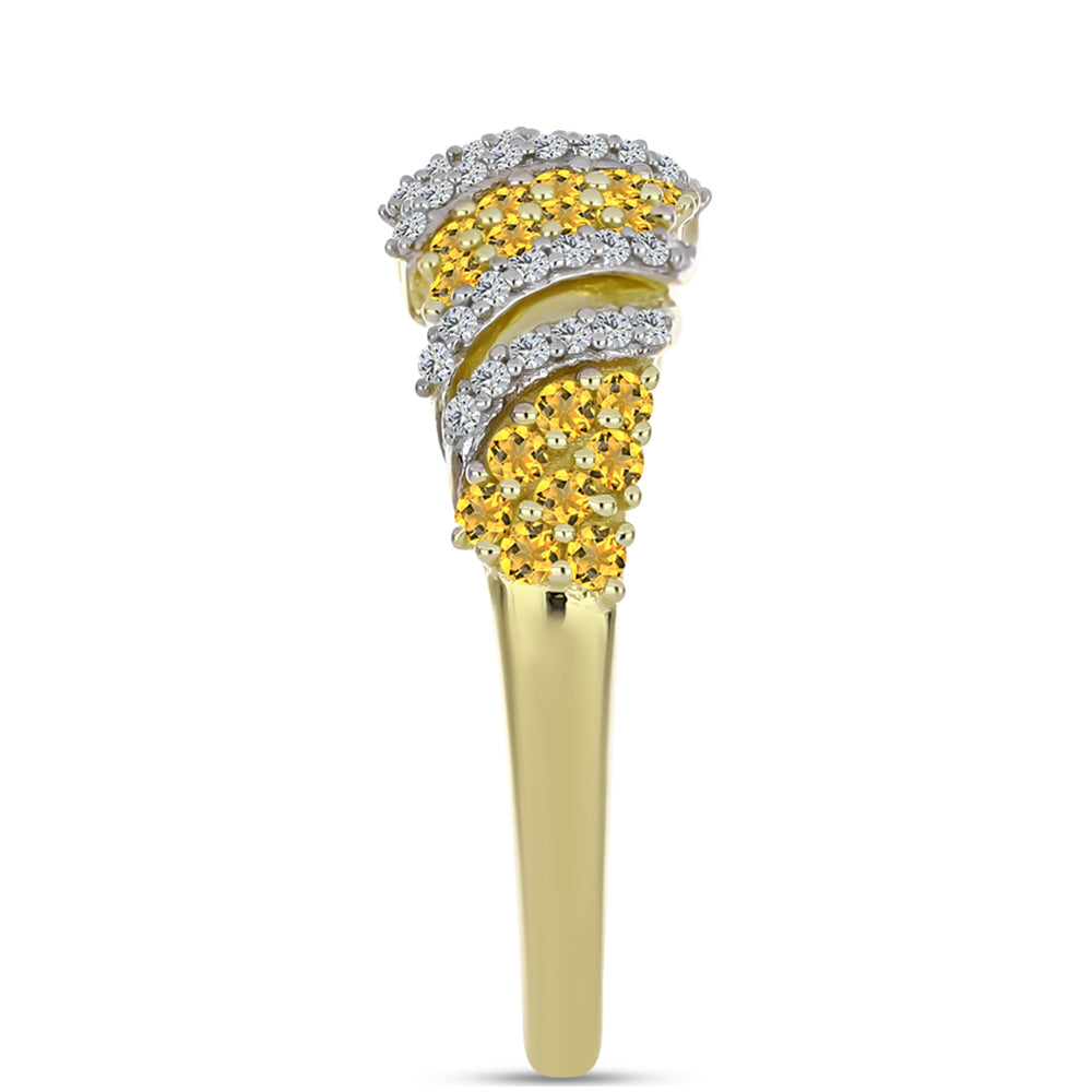 Anillo de Plata Bañada en Oro con Cuarzo Coñac y Topacio Blanco