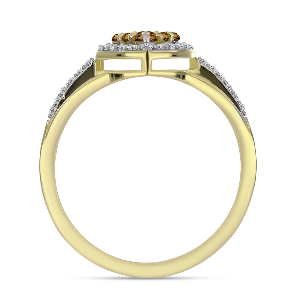 Anillo de Plata Bañada en Oro con Cuarzo Coñac y Topacio Blanco