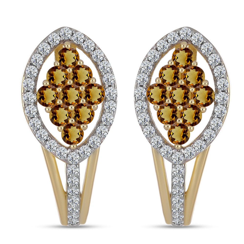 Pendientes de Plata Bañada en Oro con Cuarzo Coñac y Topacio Blanco 3 