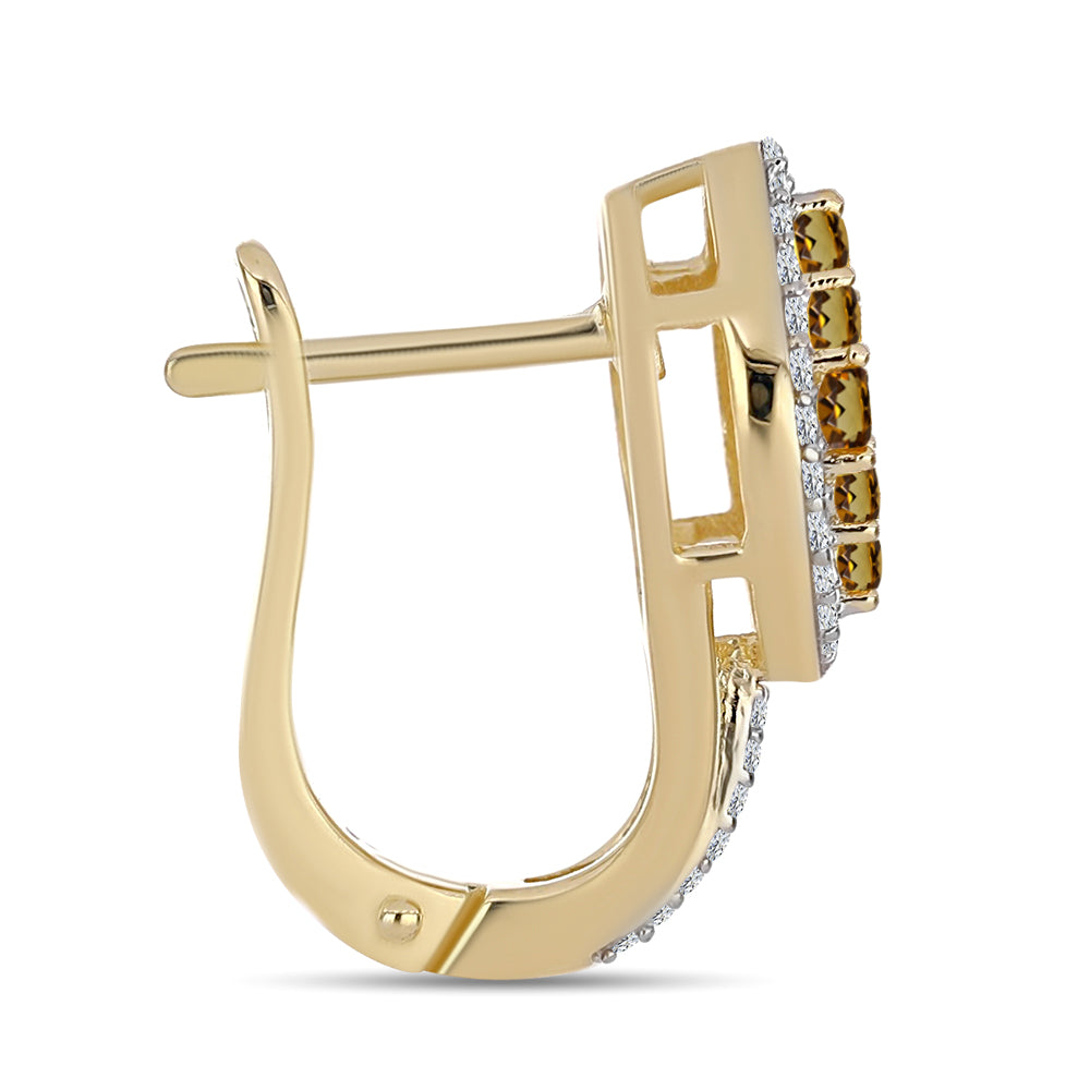 Pendientes de Plata Bañada en Oro con Cuarzo Coñac y Topacio Blanco 4 