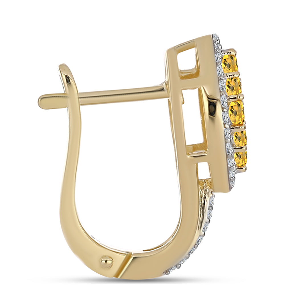 Pendientes de Plata Bañada en Oro con Cuarzo Coñac y Topacio Blanco 2 