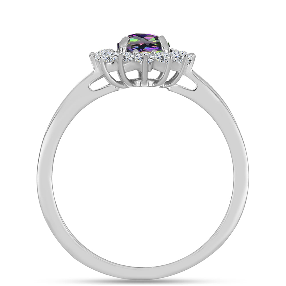 Anillo de Plata con Cuarzo Místico Verde de Brasil y Topacio Blanco