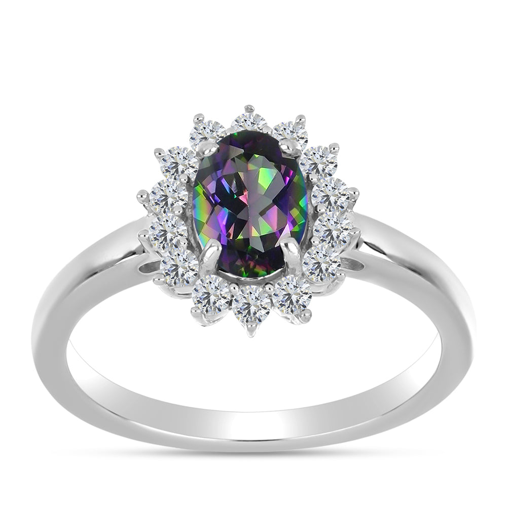 Anillo de Plata con Cuarzo Místico Verde de Brasil y Topacio Blanco 3 