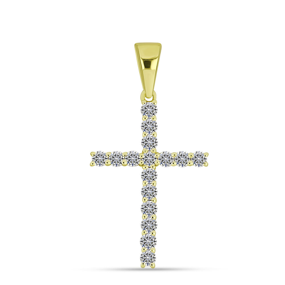 Cruz Colgante de Plata Bañada en Oro con Diamante certificado y cultivado en laboratorio 3 