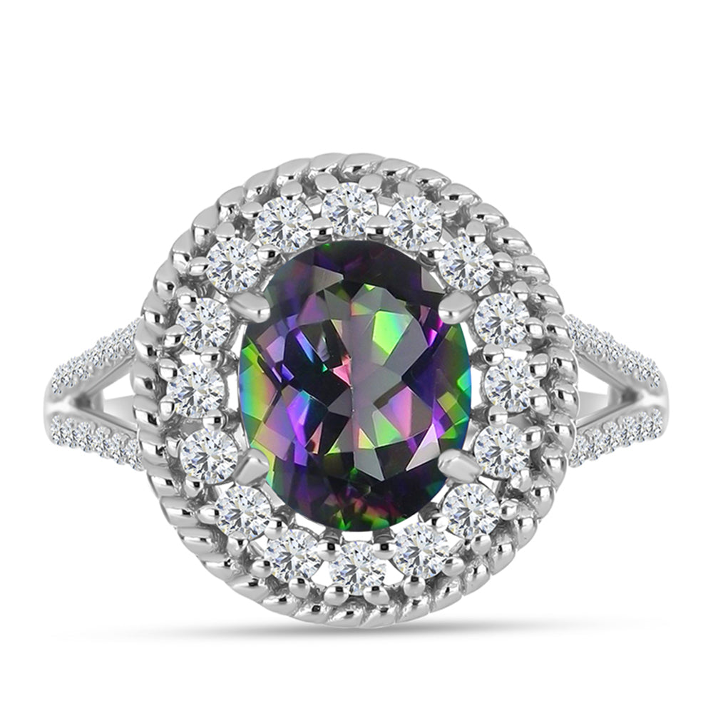 Anillo de Plata con Cuarzo Místico Verde de Brasil y Topacio Blanco 1 