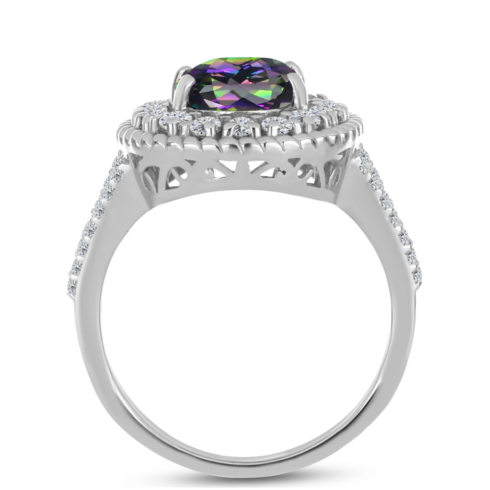 Anillo de Plata con Cuarzo Místico Verde de Brasil y Topacio Blanco