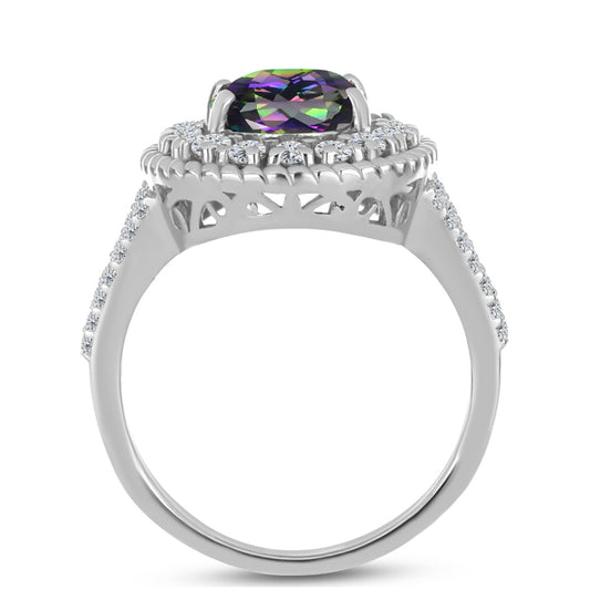 Anillo de Plata con Cuarzo Místico Verde de Brasil y Topacio Blanco