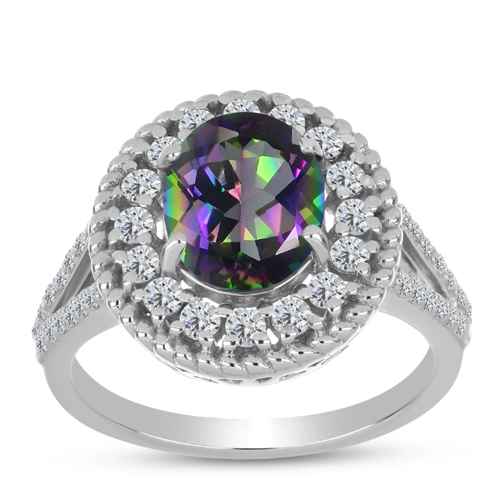 Anillo de Plata con Cuarzo Místico Verde de Brasil y Topacio Blanco 3 