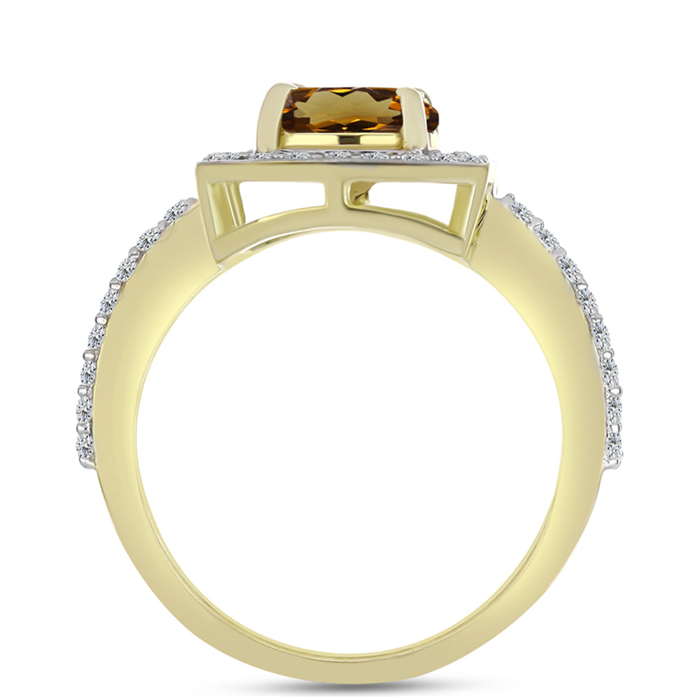 Anillo de Plata Bañada en Oro con Cuarzo Coñac y Topacio Blanco 2 