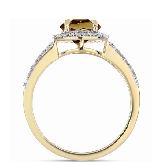 Anillo de Plata Bañada en Oro con Cuarzo Coñac y Topacio Blanco