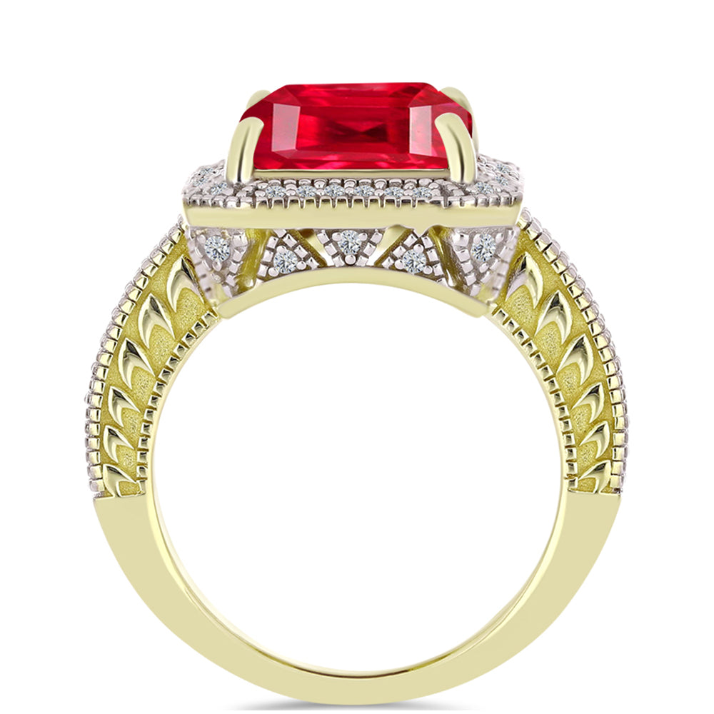 Anillo de Plata Bañada en Oro con Ágata Roja y Topacio Blanco