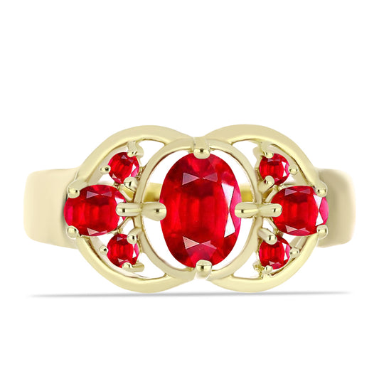 Anillo de Plata Bañada en Oro con Ágata Roja