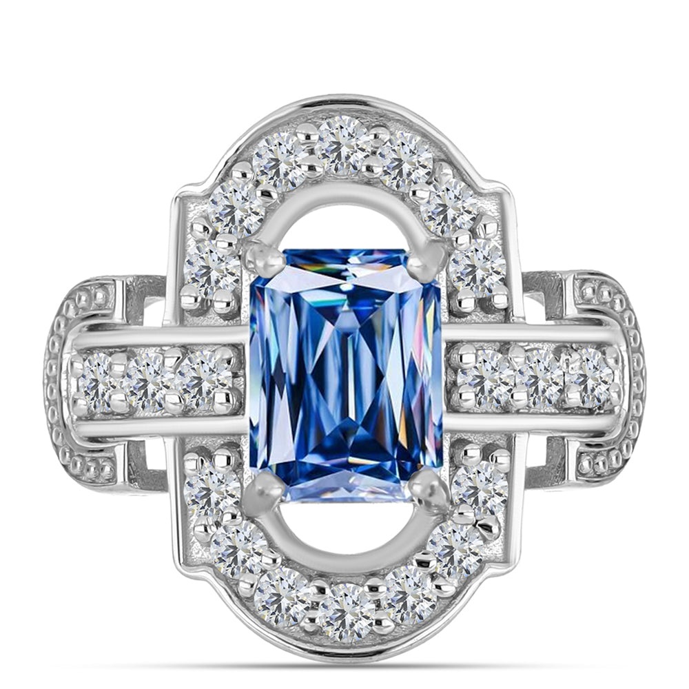 Anillo de Plata con Moisanita azul océano y Topacio Blanco 1 